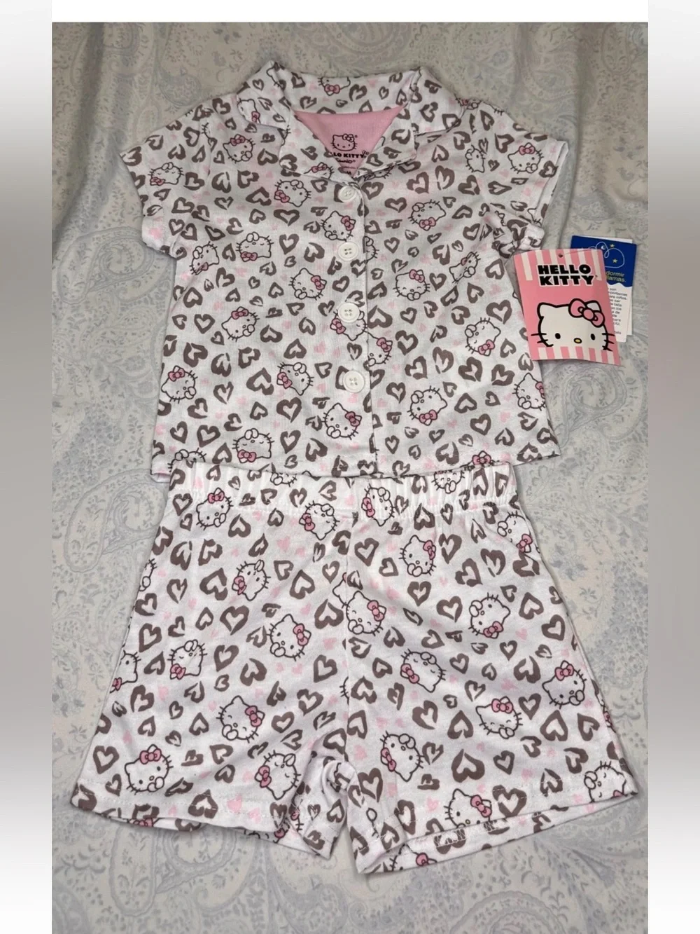 Hello Kitty Heart Infant 2 piece button down shorts set